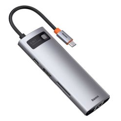   Baseus Metal Gleam 8 az 1-ben HUB USB-C PD 100W + HDMI 4K 30Hz + 3x USB 3.0 + RJ45 1Gbps + SD/MicroSD, Szürke