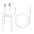 Baseus Super Si gyorstöltő 1C USB-C-USB-C 25W adapter  1 m-es kábellel, fehér