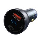 Baseus TZCCKX-0G Szczególny cyfrowy wyświetlacz USB + USB C QC3.0 PD 5A 65W szary ładowarka samochodowa + kabel