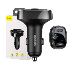   Baseus T typ Bluetooth FM transmiter i ładowarka samochodowa 2xUSB Czarny CCMT000001