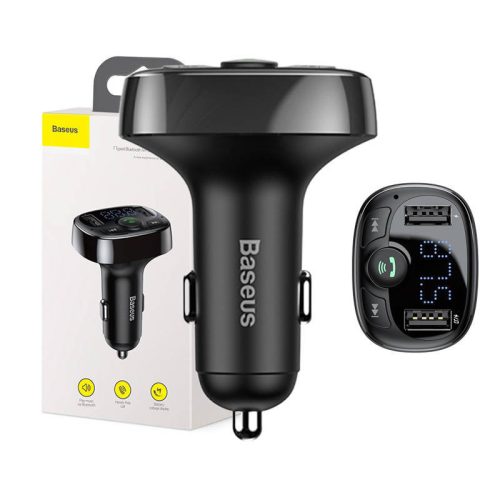 Baseus T typ Bluetooth FM transmiter i ładowarka samochodowa 2xUSB Czarny CCMT000001