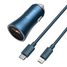Baseus Golden Contactor Pro ładowarka samochodowa USB-A + USB-C QC4.0 + PD SCP 40W niebieska + kabel USB-C - Lightning 1m niebieski (TZCCJD-03)
