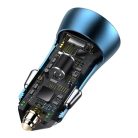 Baseus Golden Contactor Pro ładowarka samochodowa USB-A + USB-C QC4.0 + PD SCP 40W niebieska + kabel USB-C - Lightning 1m niebieski (TZCCJD-03)