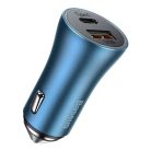 Baseus Golden Contactor Pro ładowarka samochodowa USB-A + USB-C QC4.0 + PD SCP 40W niebieska + kabel USB-C - Lightning 1m niebieski (TZCCJD-03)