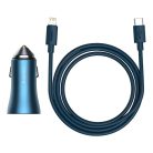 Baseus Golden Contactor Pro ładowarka samochodowa USB-A + USB-C QC4.0 + PD SCP 40W niebieska + kabel USB-C - Lightning 1m niebieski (TZCCJD-03)