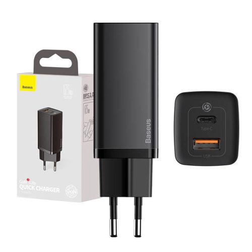 Baseus GaN2 Lite zidni punjač USB-A + USB-C 65 W crni (CCGAN2L-B01)
