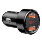Baseus Magic Series 45W podwójna ładowarka samochodowa QC USB z cyfrowym wyświetlaczem w kolorze czarnym