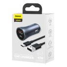 Baseus Golden Contactor Pro auto punjač USB + USB-C QC4.0 + PD SCP 40 W siva + USB-USB-C kabel 1m crna (TZCCJD-0G)