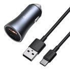Baseus Golden Contactor Pro auto punjač USB + USB-C QC4.0 + PD SCP 40 W siva + USB-USB-C kabel 1m crna (TZCCJD-0G)