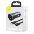 Baseus Golden Contactor Pro ładowarka samochodowa USB + USB-C QC4.0 + PD SCP 40W szara + kabel USB-C iP 1m czarny (TZCCJD-B0G)