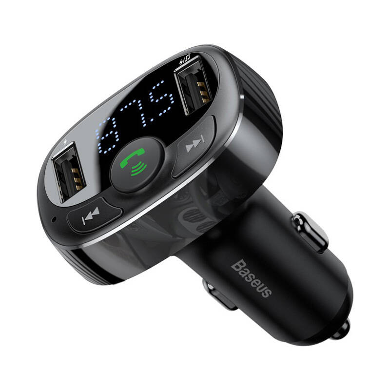 Baseus wielofunkcyjny nadajnik 2xUSB microSD FM czarny (CCTM-01)