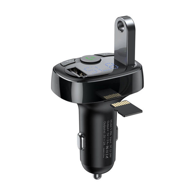 Baseus wielofunkcyjny nadajnik 2xUSB microSD FM czarny (CCTM-01)