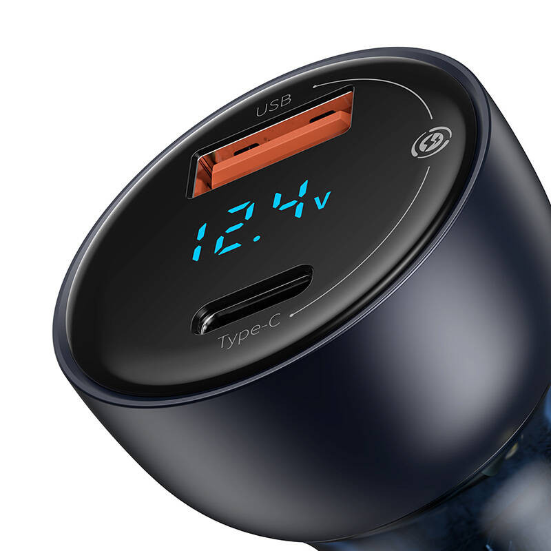 Baseus Particular Digital Display ładowarka samochodowa z wyświetlaczem USB-A + USB-C QC3.0 + PD 65W (CCKX-C0G)