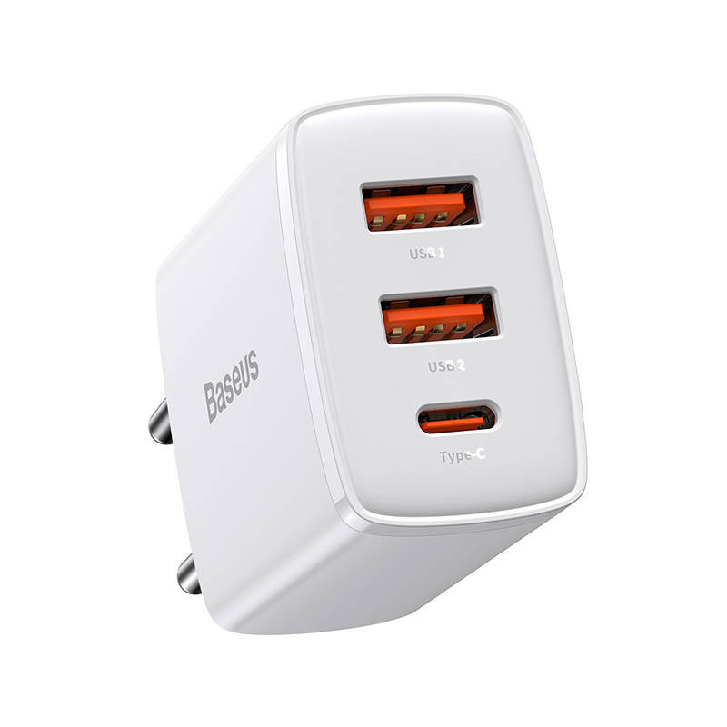 Baseus kompaktný rýchlonabíjač 2xUSB-A / USB-C PD 3A 30 W biely (CCXJ-E02)
