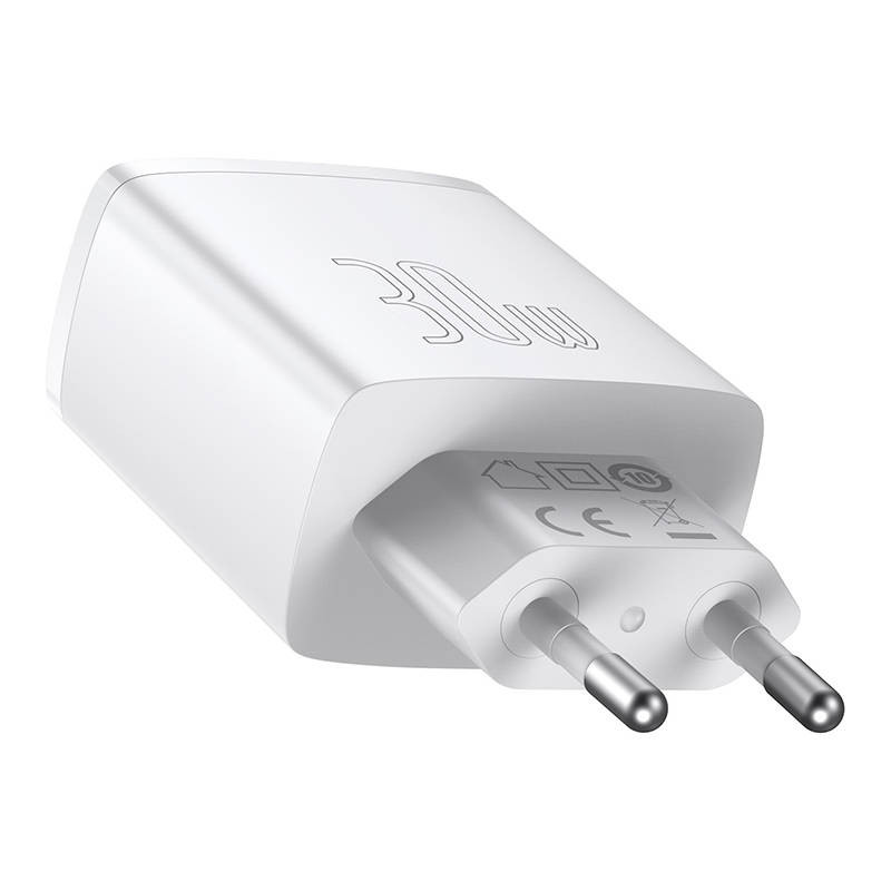 Baseus kompaktný rýchlonabíjač 2xUSB-A / USB-C PD 3A 30 W biely (CCXJ-E02)