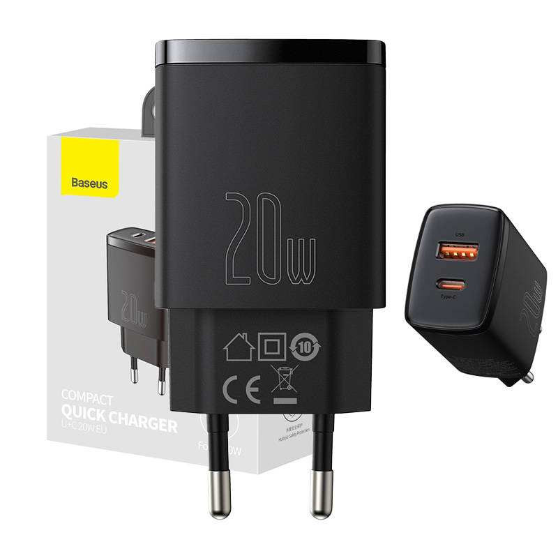 Baseus CCXJ-B01 20W USB/USB C black fast charger