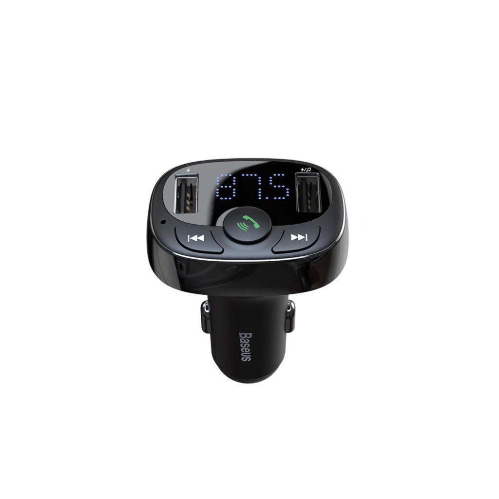 Baseus T typ Bluetooth FM transmiter i ładowarka samochodowa 2xUSB Czarny CCMT000001