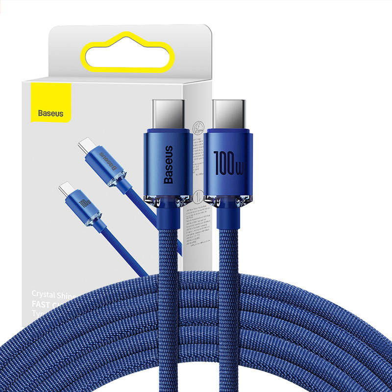 Baseus Crystal Shine Series CAJY000703 USB-C - USB-C 100 W, 2m, blue fast charging cable