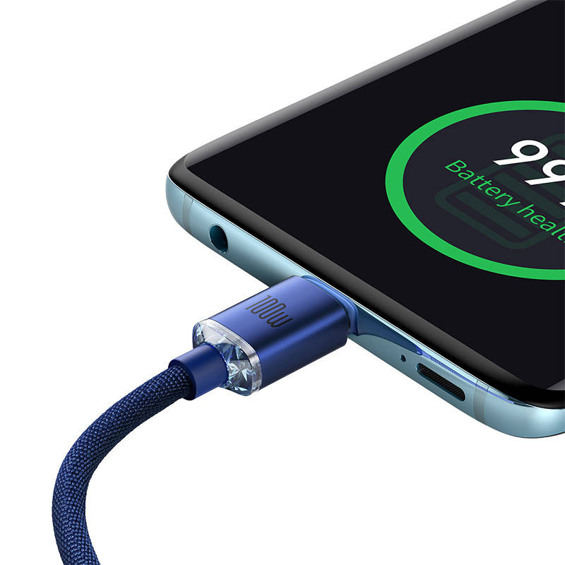 Baseus Crystal Shine Series CAJY000703 USB-C - USB-C 100 W, 2m, blue fast charging cable