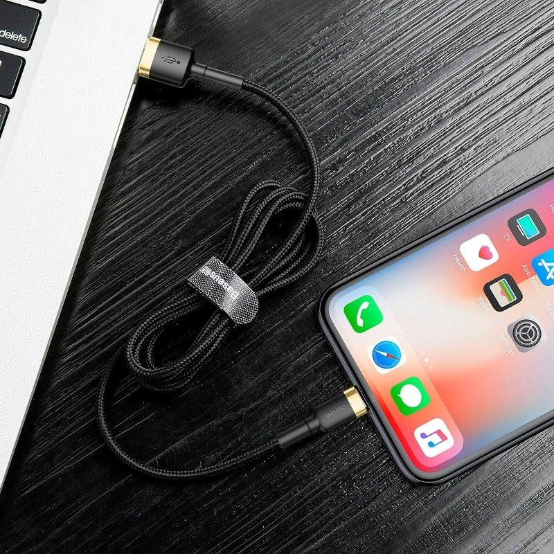Baseus CALKLF-RV1 Cafule 3m USB/Lightning gold-black data and charging cable.