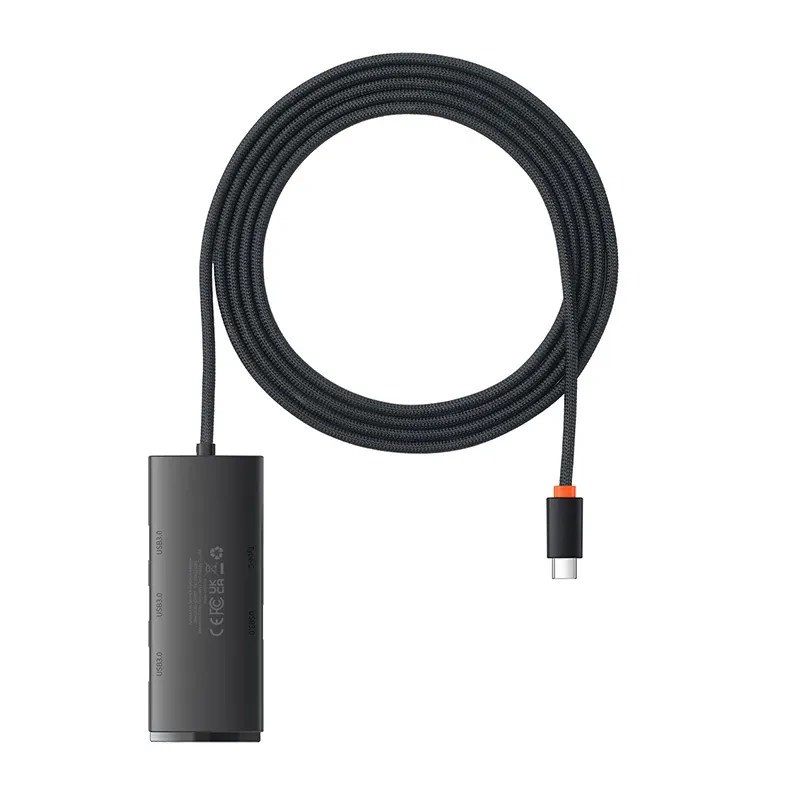Baseus Lite Series Hub 4in1 USB-C 4x USB 3.0 + USB-C 2m čierny (WKQX030501)
