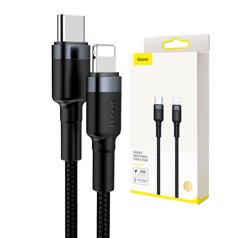 Baseus Cafule USB-C to Lightning PD Cable 18W 1m Black-Grey (CATLKLF-G1)
