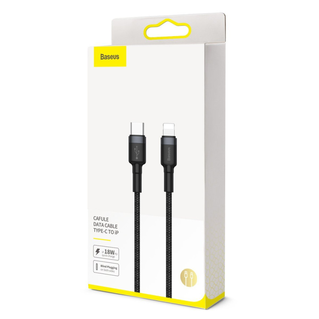 Baseus Cafule USB-C to Lightning PD Cable 18W 1m Black-Grey (CATLKLF-G1)