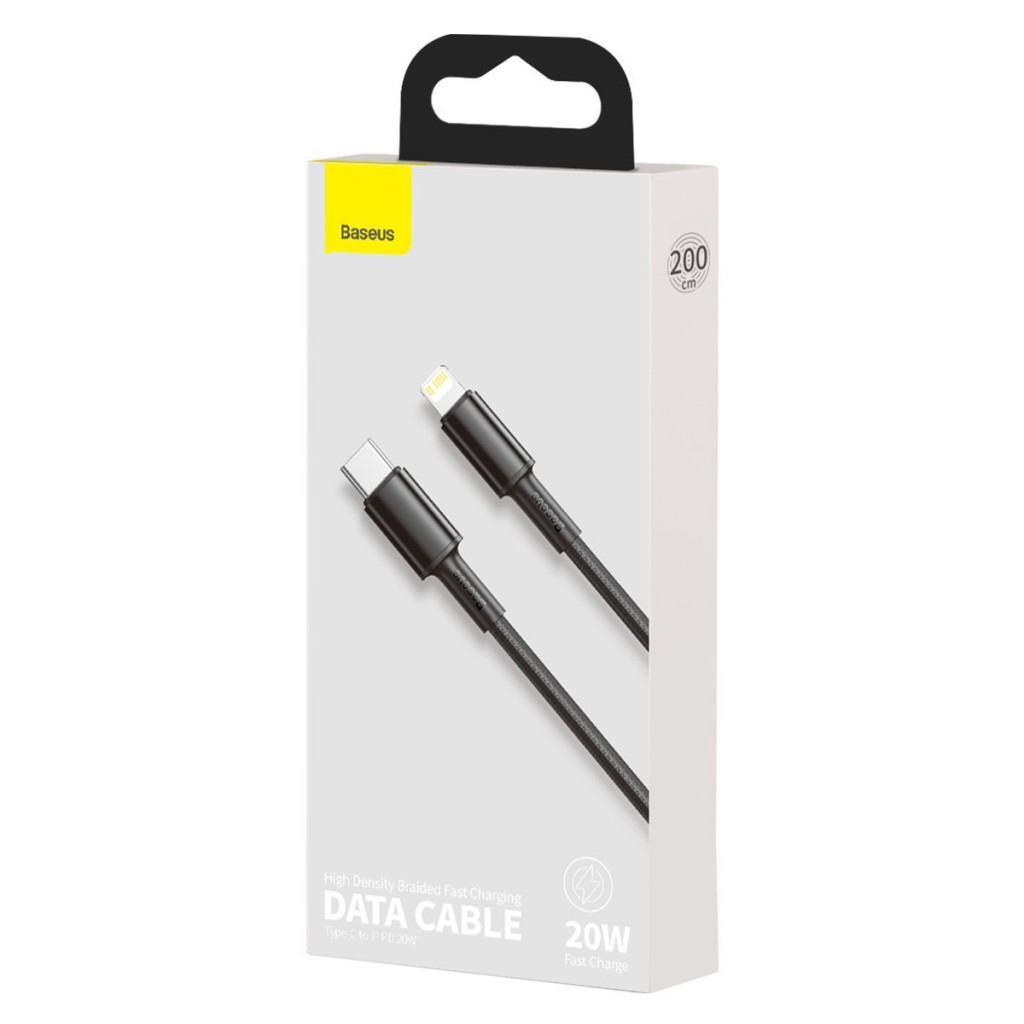 Baseus USB-C to Lightning High-Density Braided Cable, 20W, 5A, PD, 2m, Black (CATLGD-A01)