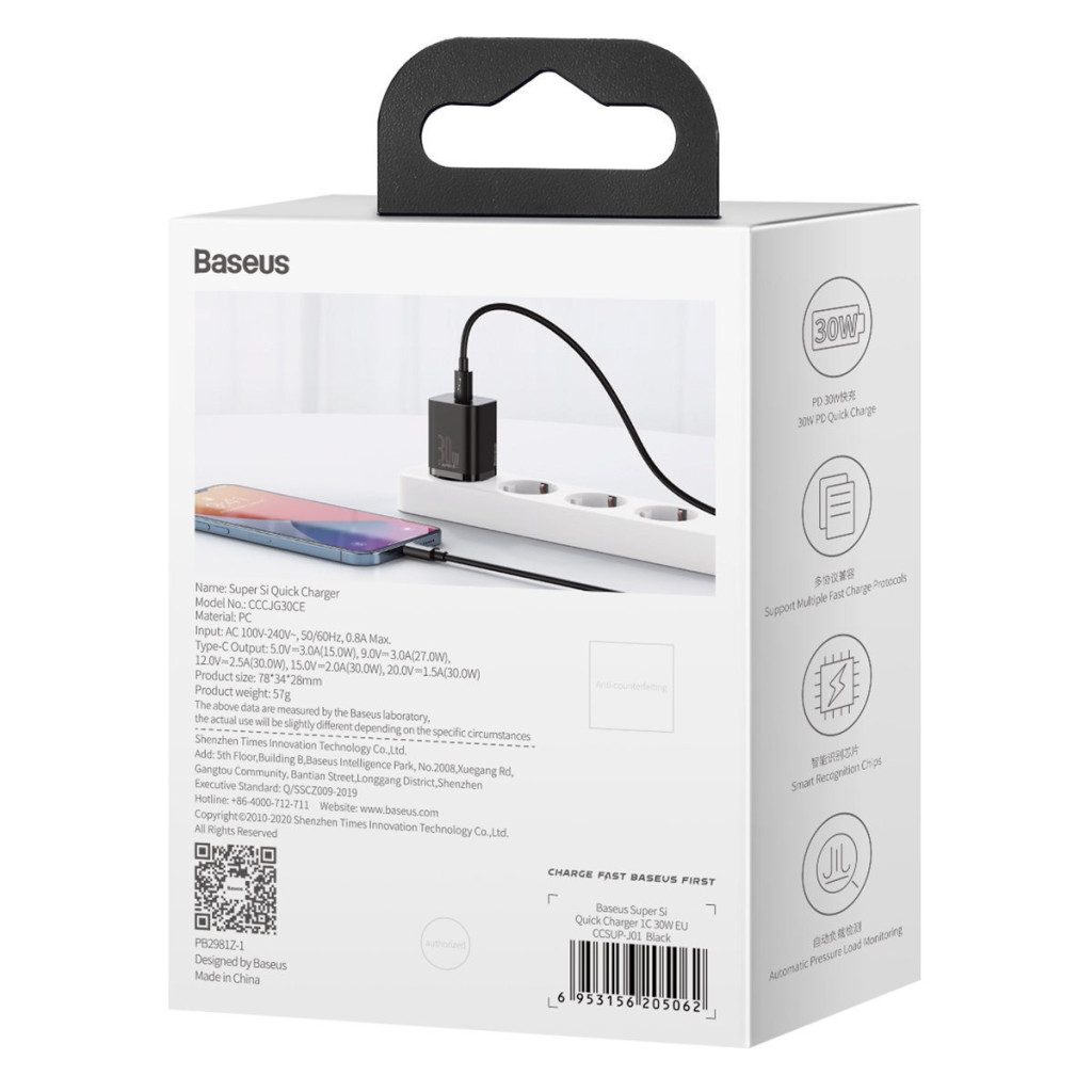 Baseus CCSUP-J01 Super Si 1C 30W black fast charger