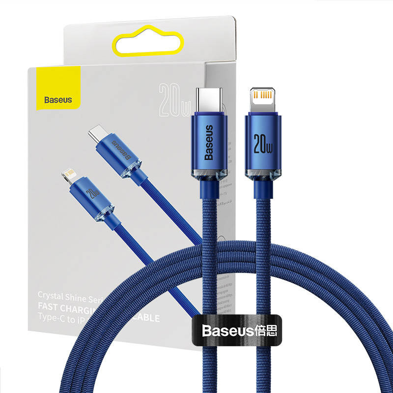 Baseus Crystal USB-C Lightning Cable, 20W, 1.2m, Blue (CAJY000203)