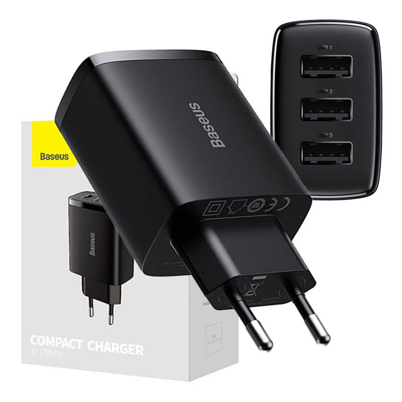 Baseus CCXJ020101 3xUSB 17W EU black compact charger