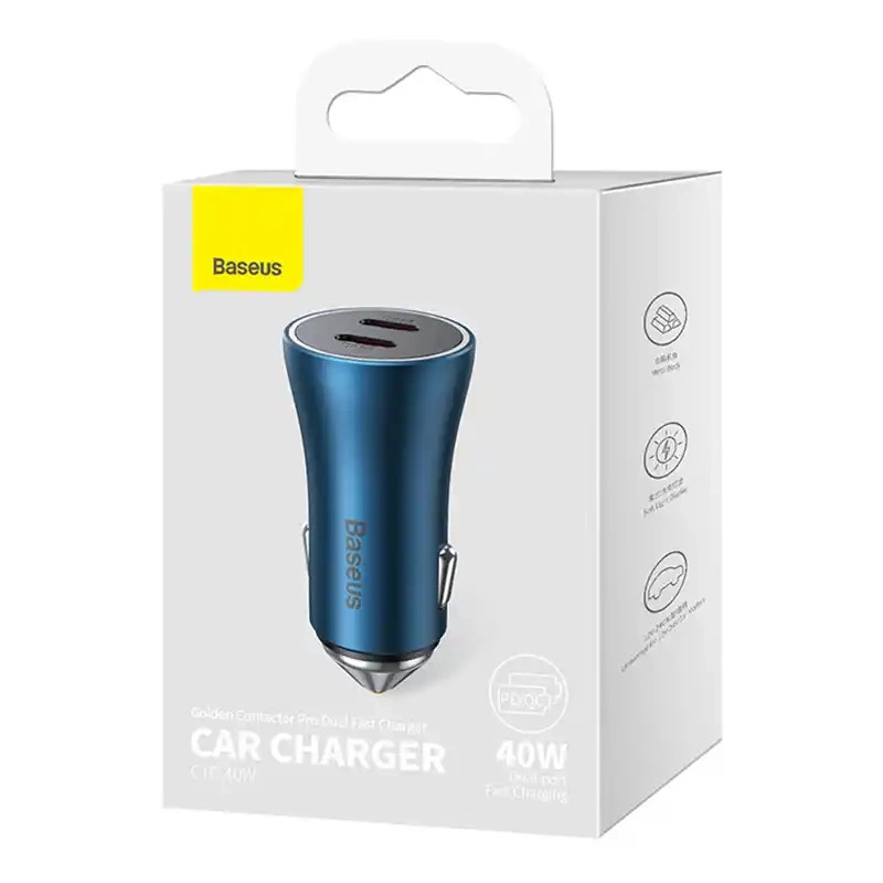 Baseus Golden Contactor Pro Car Charger 2x USB-C 40W Blue (CGJP000003)