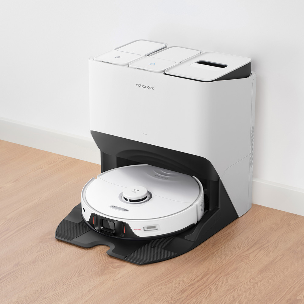 Roborock S8 Pro Ultra robot vacuum cleaner with multifunctional docking station, white.